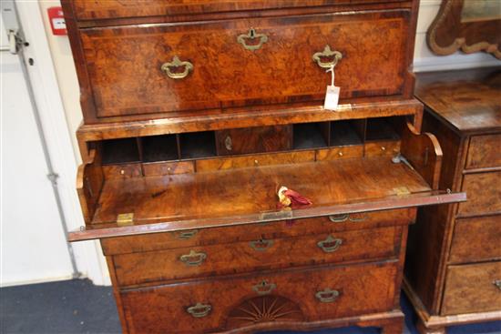 An early 18th century walnut chest on chest, W.3ft 5in. D.1ft 9in. H.6ft 3in.